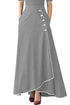Sexy Grey Piped Button Embellished High Waist Maxi Skirt